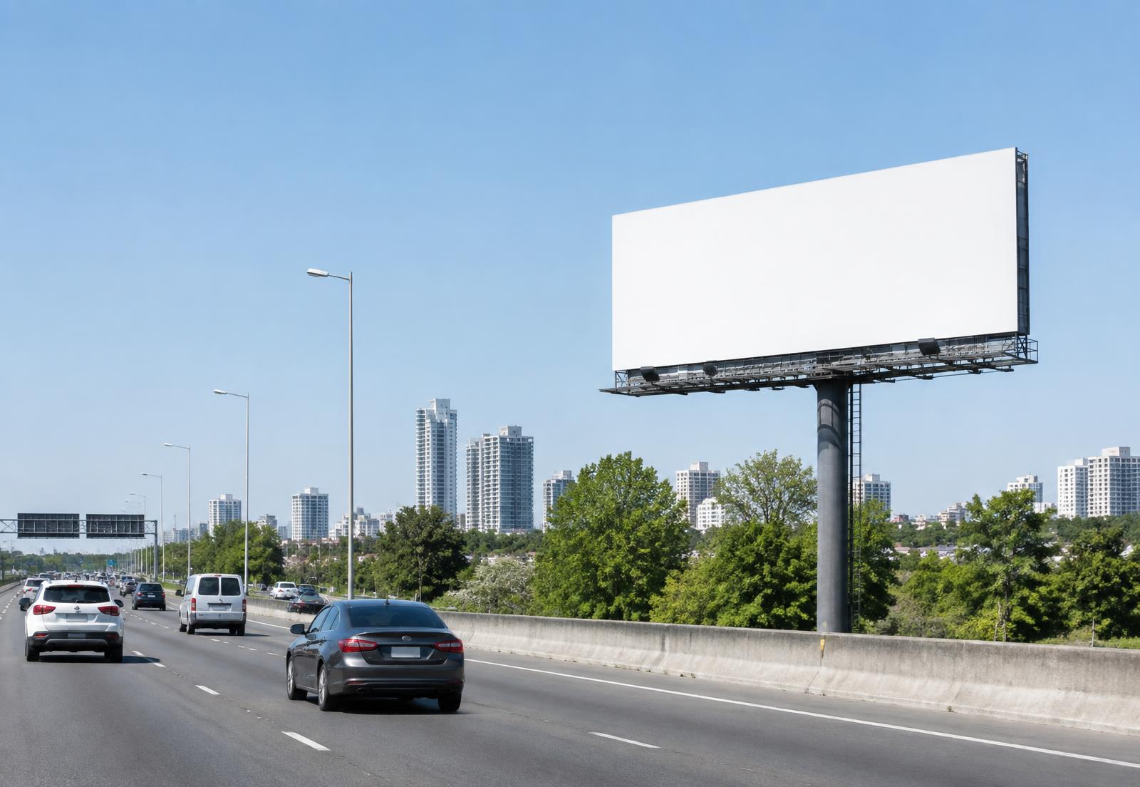 Cartel de gran formato en un corredor de autopista durante el día