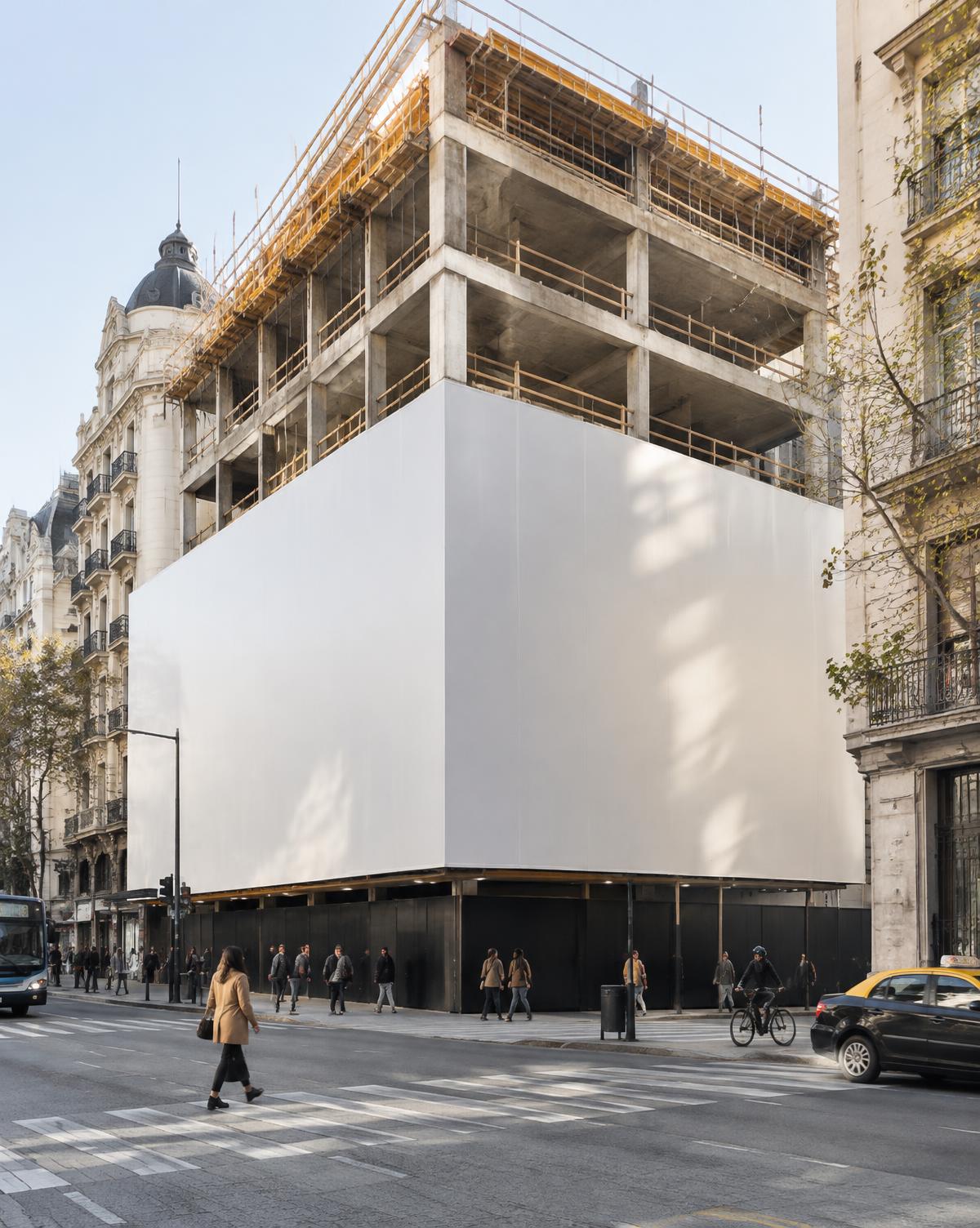 Gran frente publicitario integrado a una obra en construcción